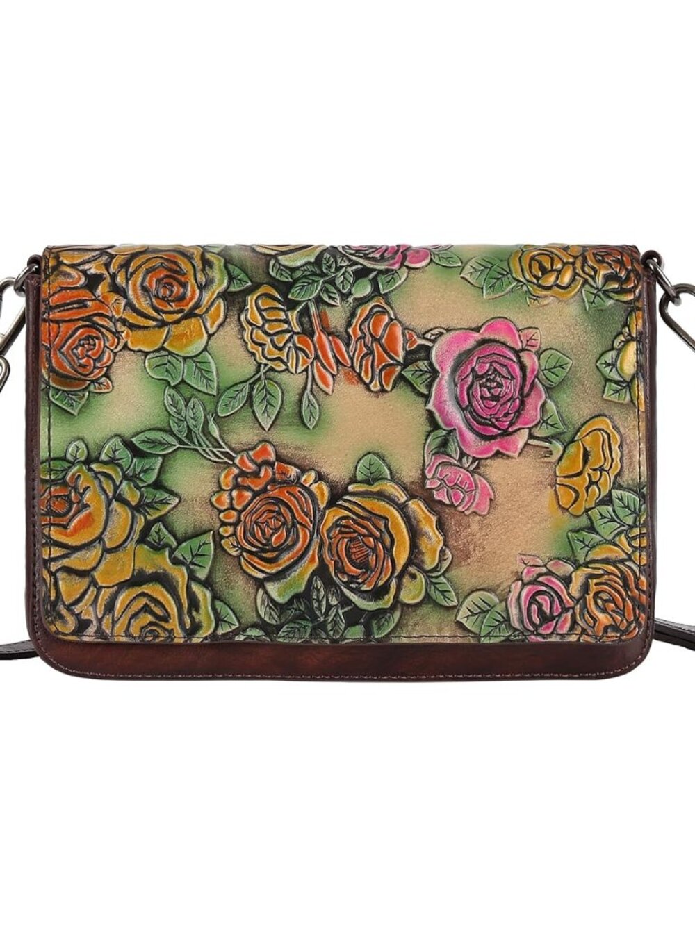 Genuine Leather Crossbody Bag for Women Hand Painted Retro Shoulder Handbag
